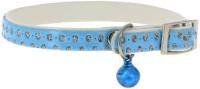 Ошейник синтетик 10мм двойной с блестками и бубенчиком синий 28см/00210115-06
