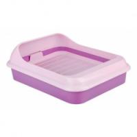 Туалет для кошек Феликс глубокий с бортом и сеткой розовый