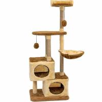 Когтеточка Комплекс ЭЛЬЗА разборный, 3-х уровн.,2 домика 80*42*h139см мех,джут бежевый/8755бДарэленд
