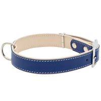 Ошейник кожа 25мм BEST двойной с подворотом 36-46см синий/10225450-06/Каскад