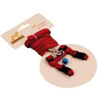 Комплект нейлон д/грыз.(поводок 10мм*120см шлейка с бубенчиком 10мм)красный 01221101-02/Каскад