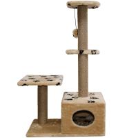 Когтеточка домик с 2-умя полками и домиком квадратная мех джут беж с игрушкой 114*66*38см/DONBARON