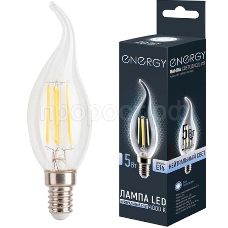 Лампа светодиодная Свеча LED С35FW-5-E14-4000 нейтральный свет 109327 /100шт/ Energy