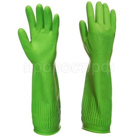Перчатки хозяйственные латексные опудренные XL удлиненный манжет зеленый 87319 /12шт/