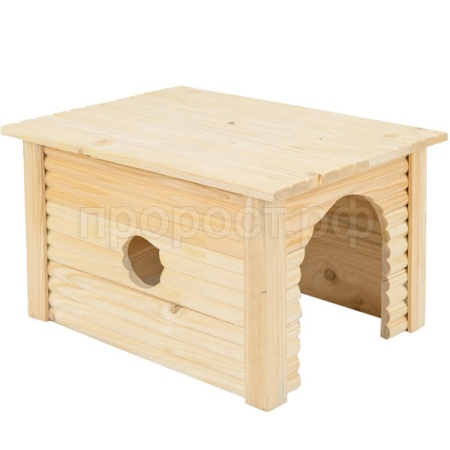 Домик деревянный для грызунов с круглым окошком и прямой крышей 27*20*16см сосна/86431