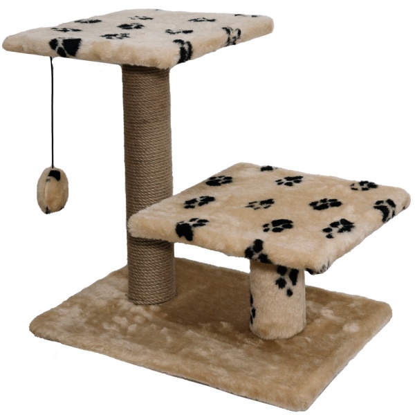 Когтеточка с двумя полками квадрат джут беж с игрушкой 37*57*55см/DONBARON