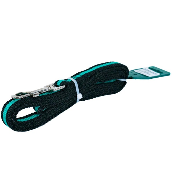 Поводок капрон 20мм*1,5м черный с зелёной полосой  DONBARON