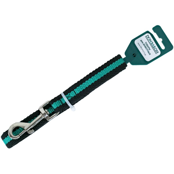 Поводок капрон 20мм*2м черный с зелёной полосой  DONBARON